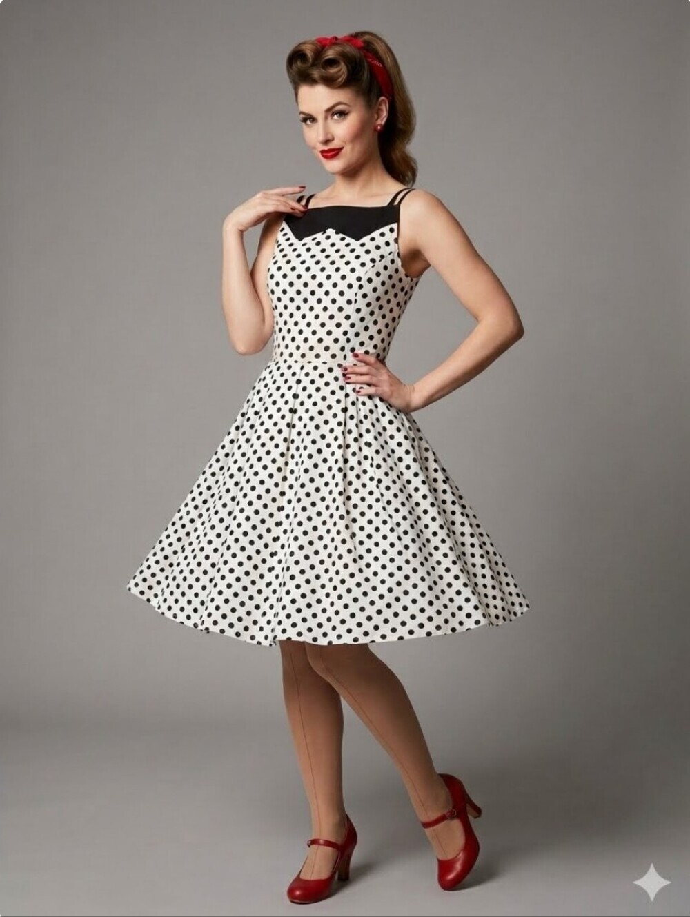 Annie 50 Retro Polka Dot Fit & Flare Dress, VGUC, Size S